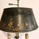 Three-Arm Bouillotte Lamp with Fire Shade, Green Tôle, Empire Directoire