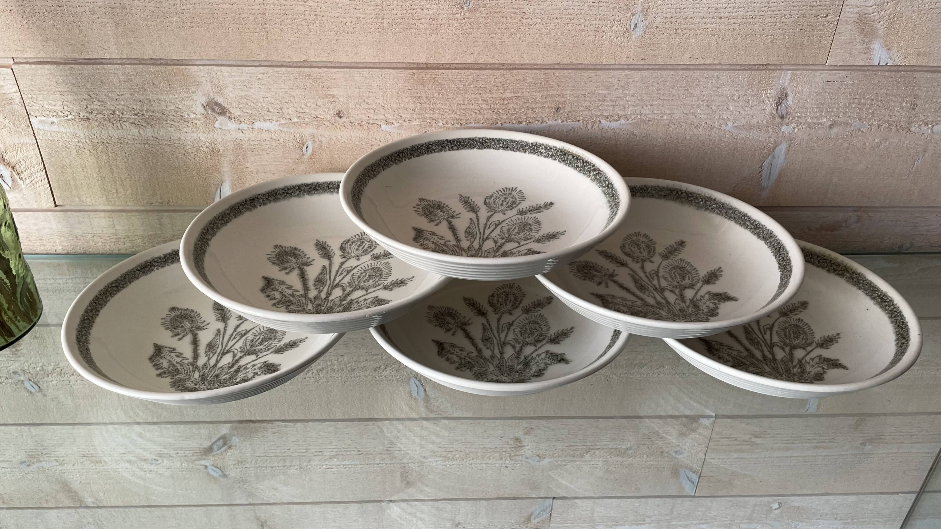 Set of 6 soup plates with thistles