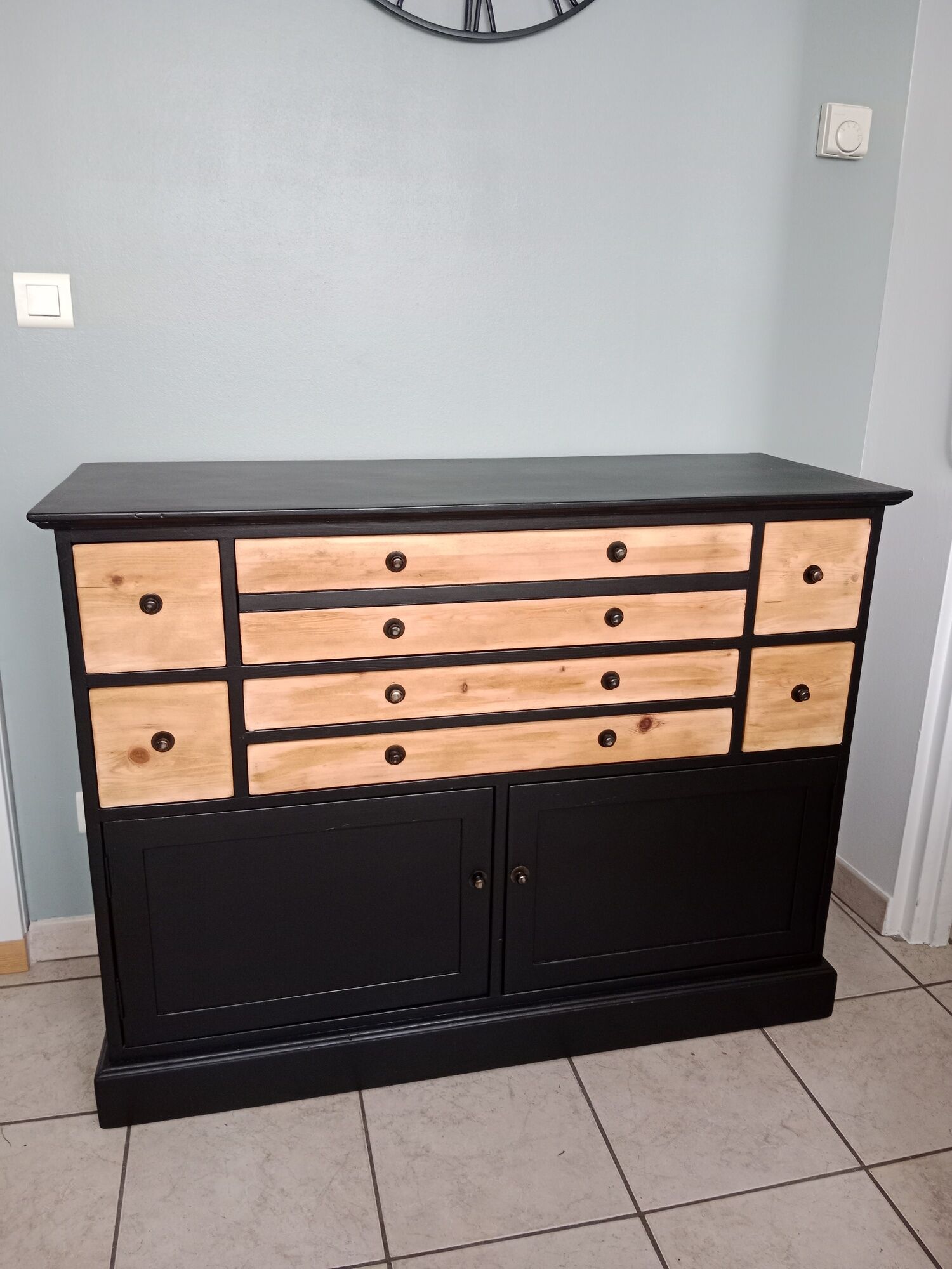 Buffet commode chiffonnier bois bahut meuble rangement tiroir bar bois industriel scandinave vintage