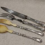Salad serving set, silver handle, 950 Minerva, Rococo style.