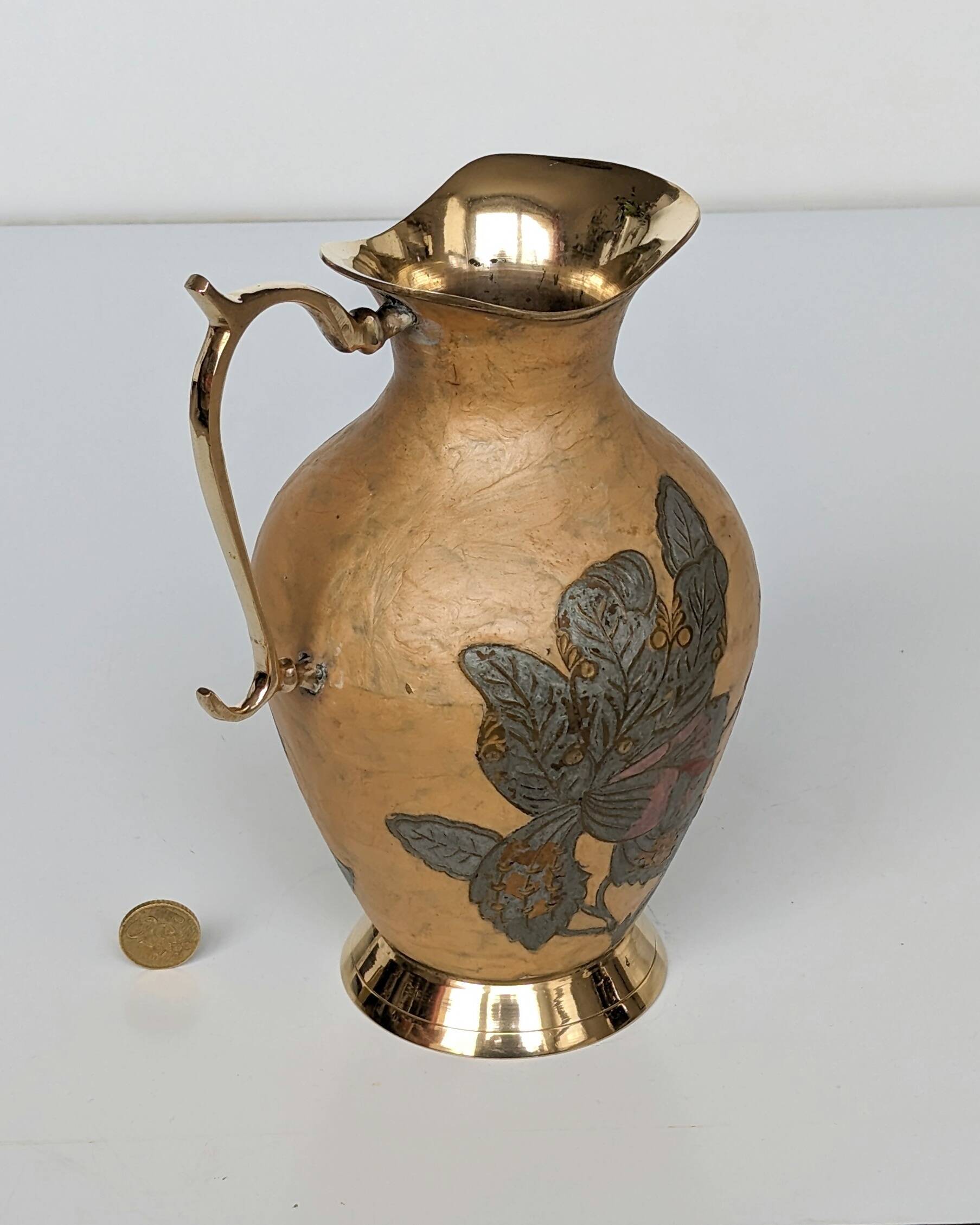 Pitcher, Hand painted brass jug