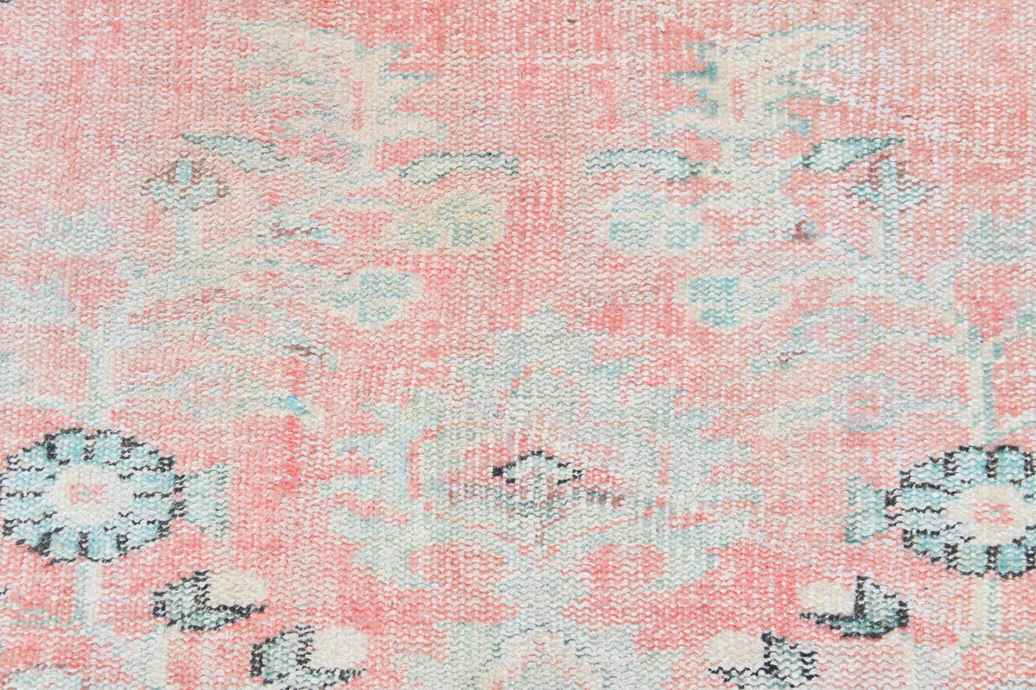 5x8 Turkish Vintage Oushak Rug, Coral Pink Area Rug For Bedroom, 147x241 Cm