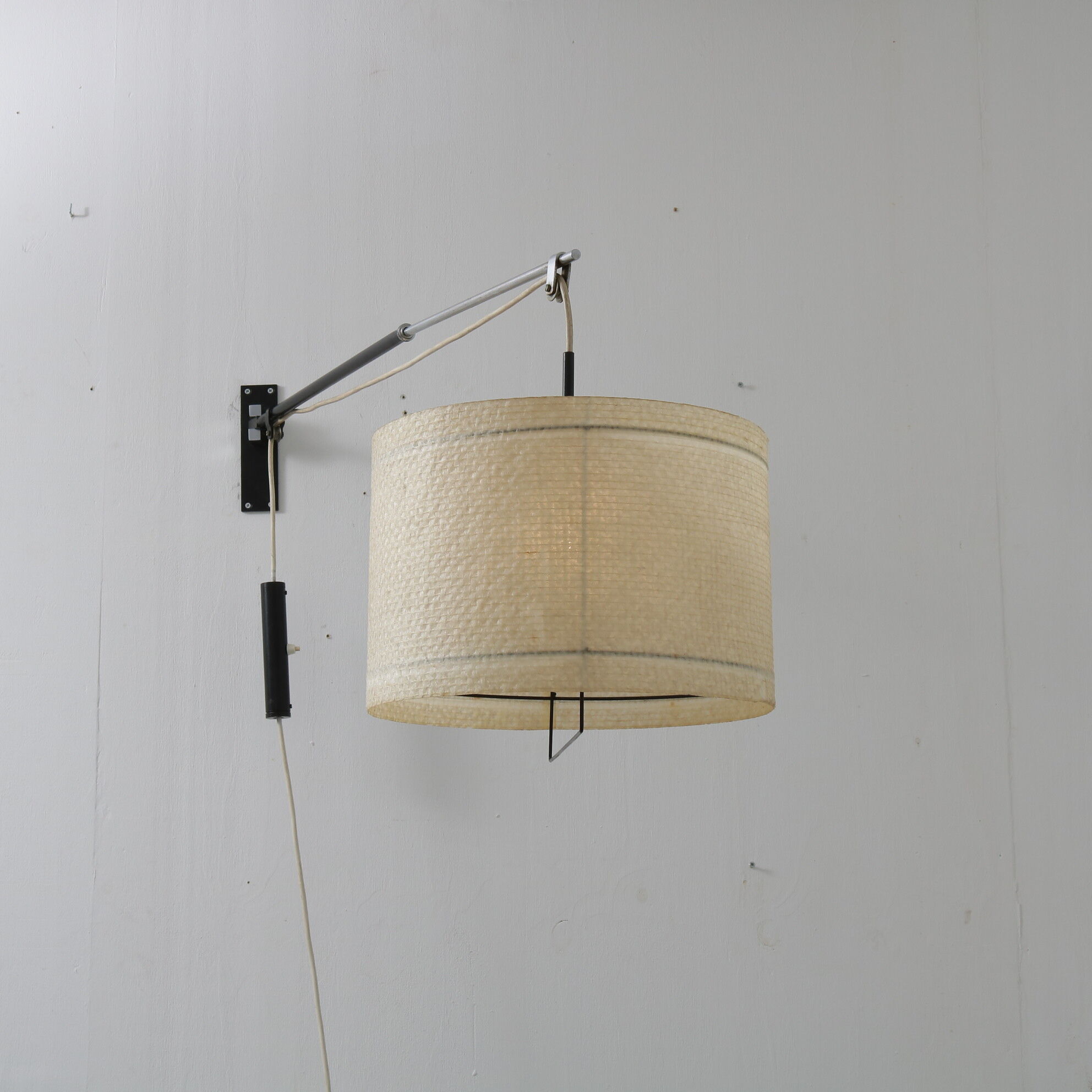 1950s extendible wall lamp with fiberglass shade, Italy