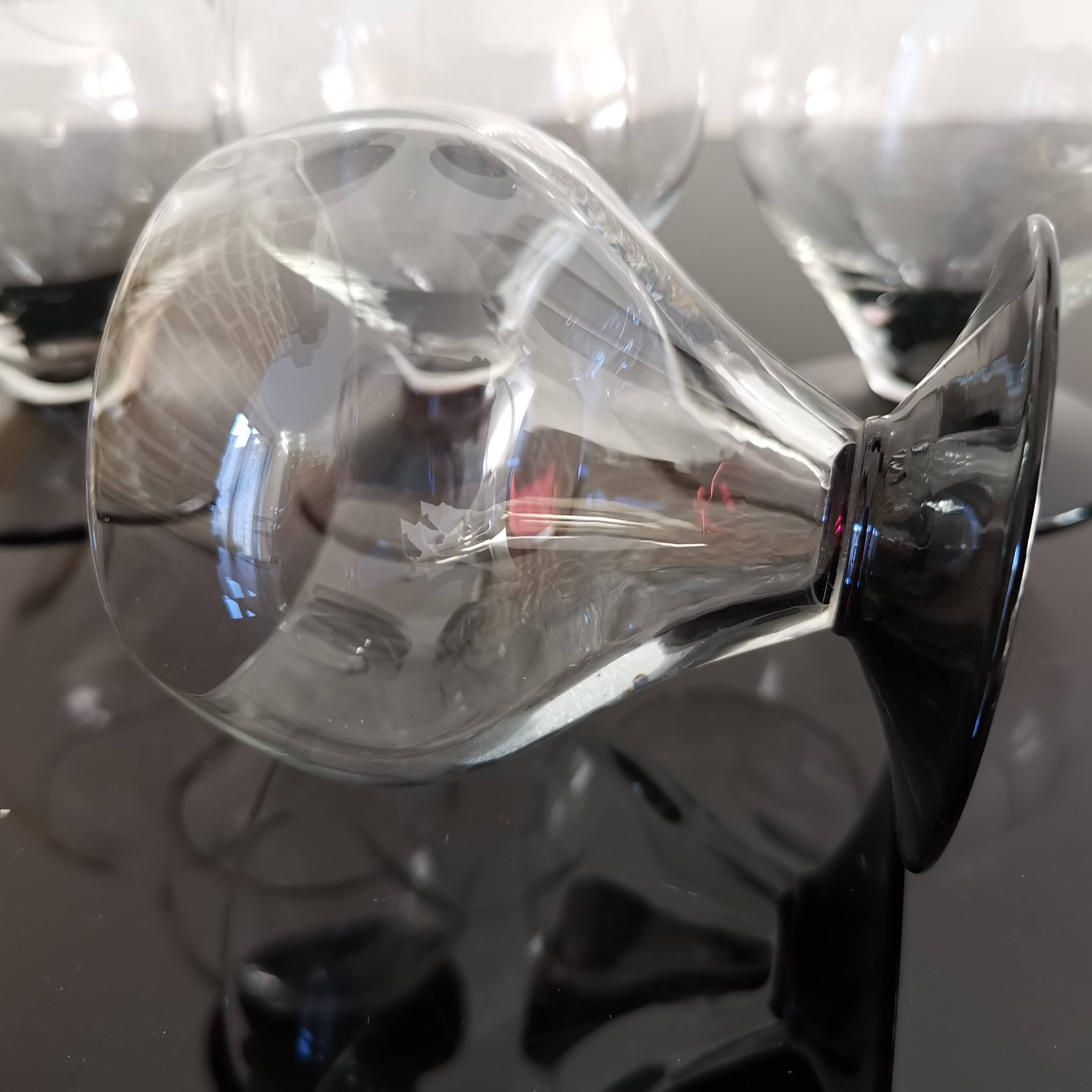 6 small retro smoked burgundy stemmed glasses