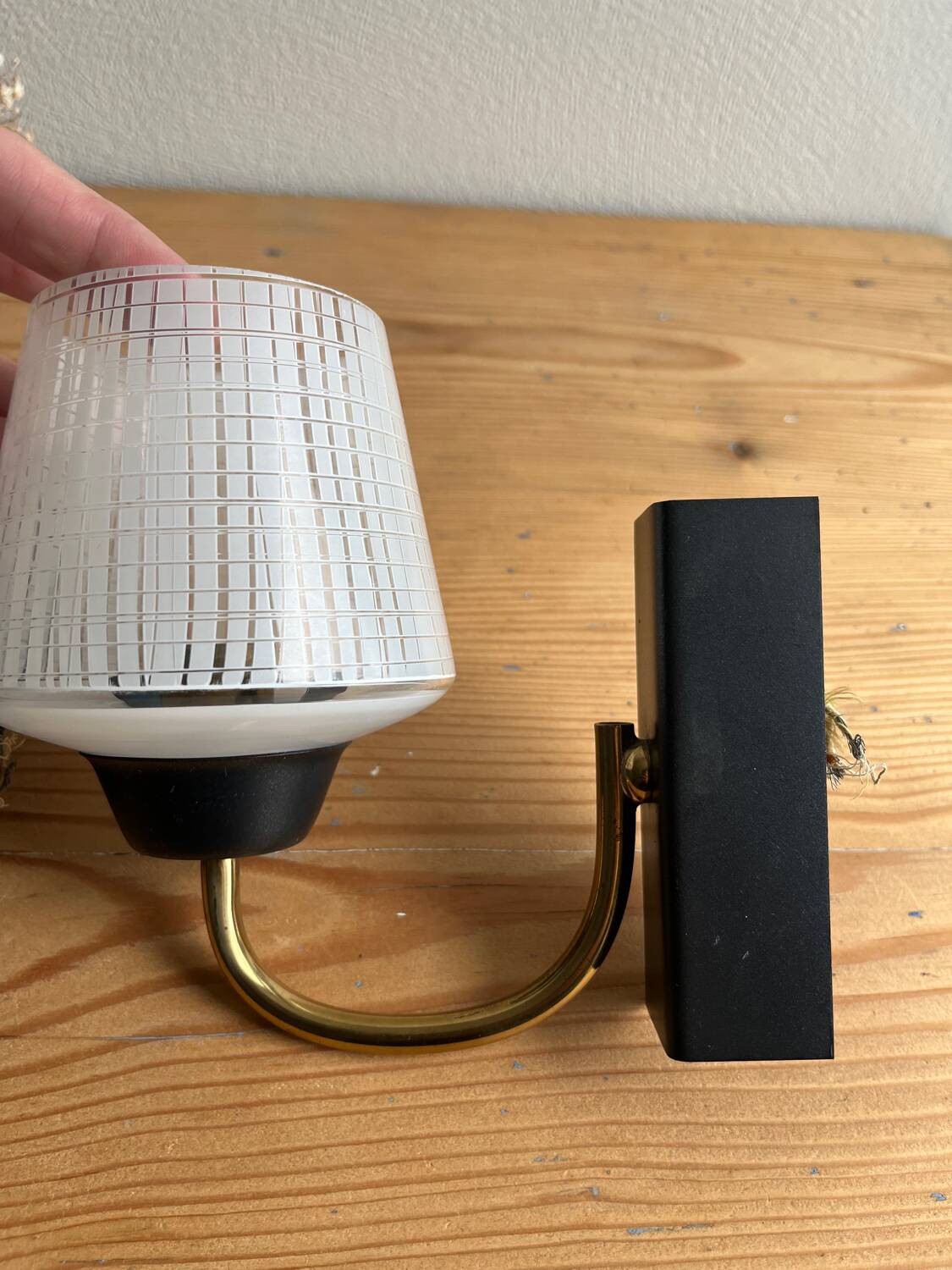 Pair of vintage glass/metal wall lights / circa 1950s 1960s