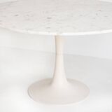 Vintage table with tulip base in white marble and Grosfillex base. France, 1960s