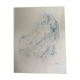 Signed watercolour monochrome blue study of the statue "The Kiss by Rodin"