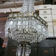Hexagonal hot air balloon chandelier, glass pendilles, first half of the XX th