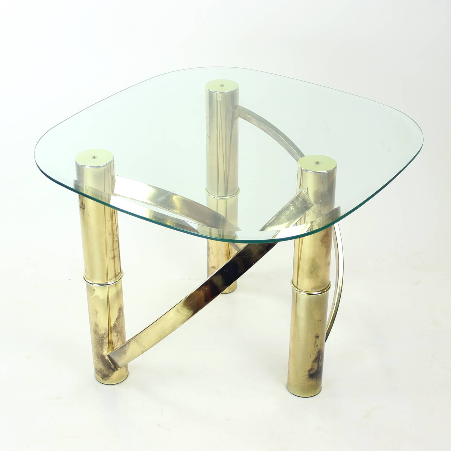 Swirl Coffee Table In Brass & Glass, Italy 1970s