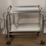 Desserte roulante vintage années 70 en métal chromé et verre miroir