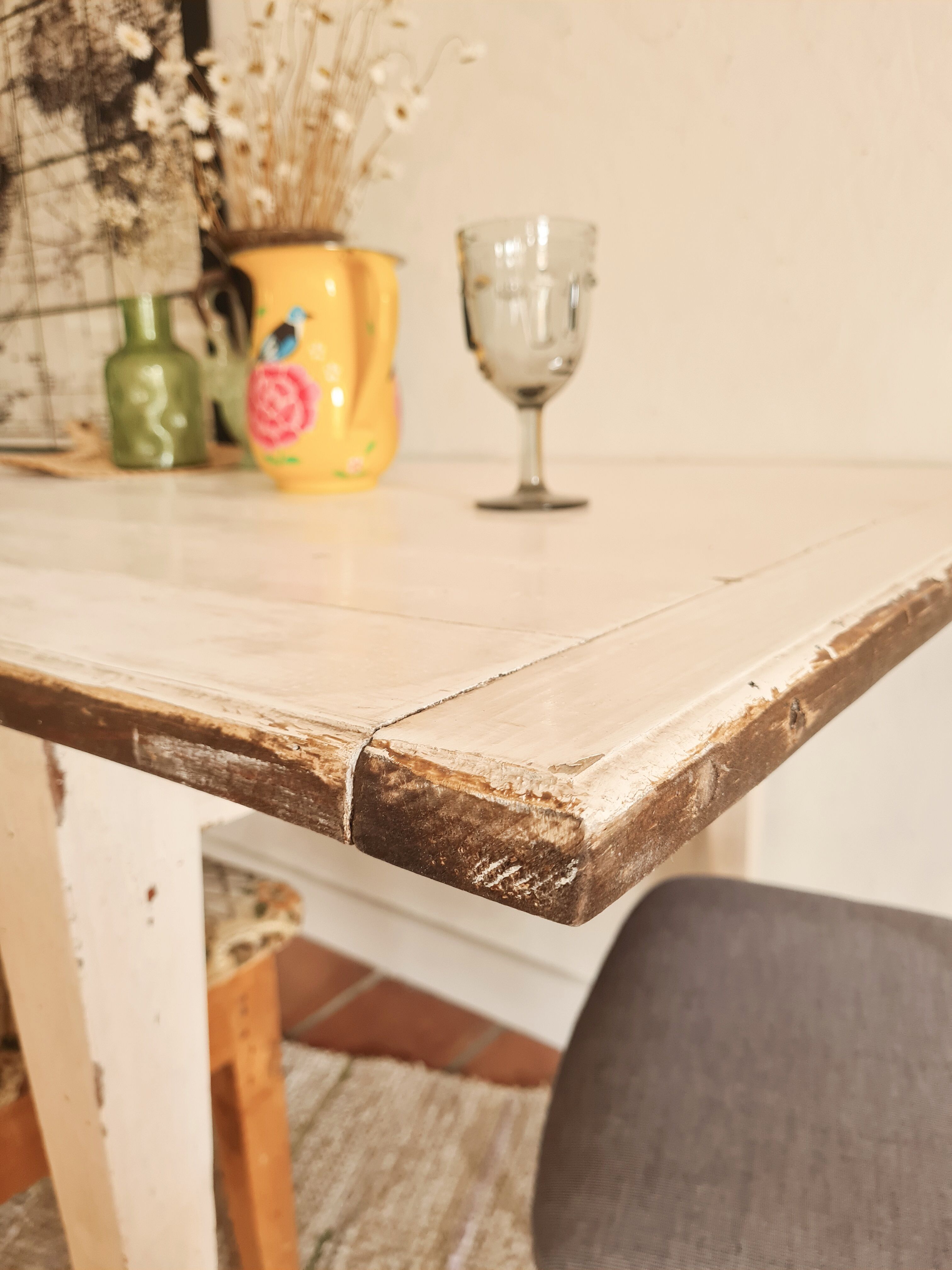 Old farmhouse table metal compass base