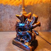 Old vintage ceramic lamp and rope lampshade 40s 50s