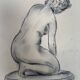 Charcoal drawing, study of a plaster statue of a woman, signed studio piece.