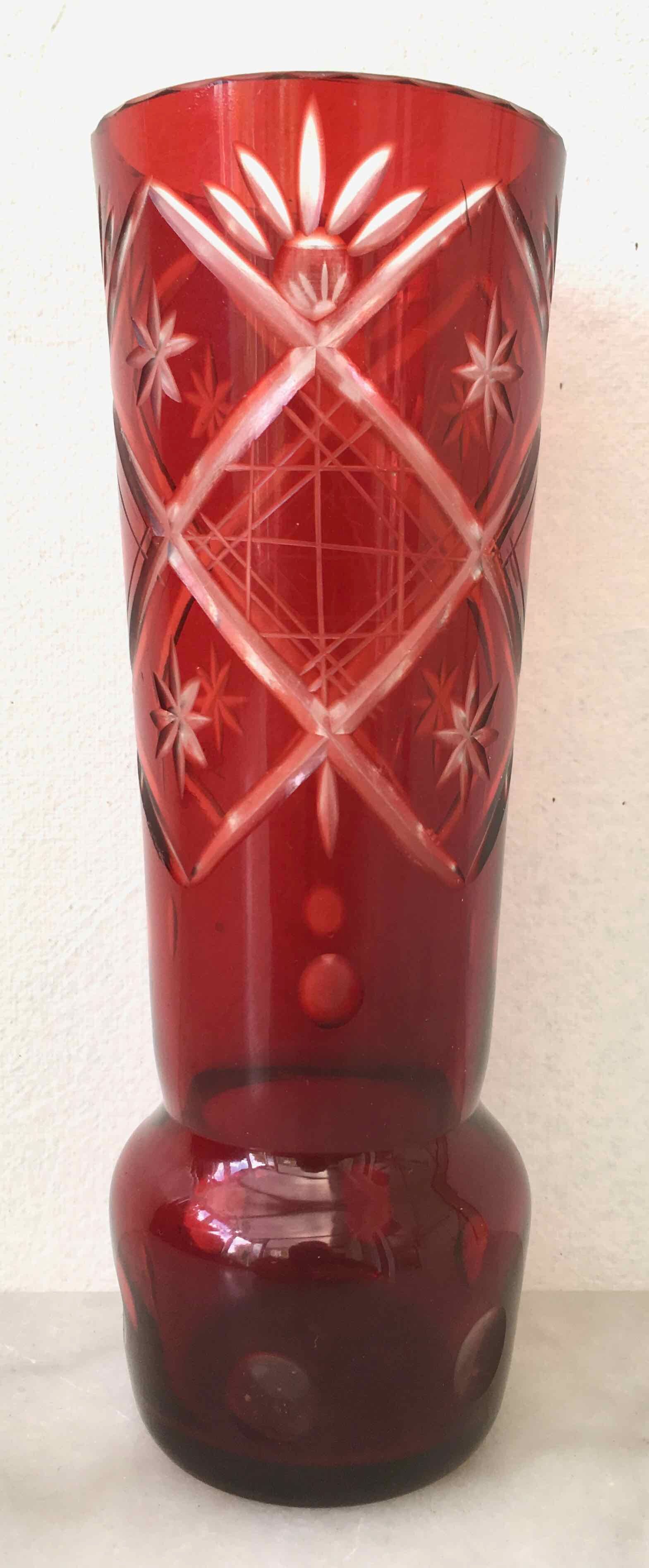 Carved Bohemian crystal vase