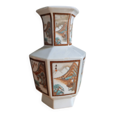 Vintage Hexagonal Japanese Porcelain Vase – Landscape Decoration