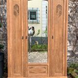 Parisian art deco wardrobe in solid raw oak, removable