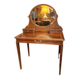 Louis XVI style mahogany and solid walnut dressing table with oval mirror