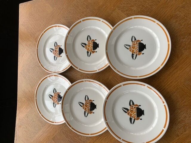 Set of 6 small plates jade model Badonviller art deco