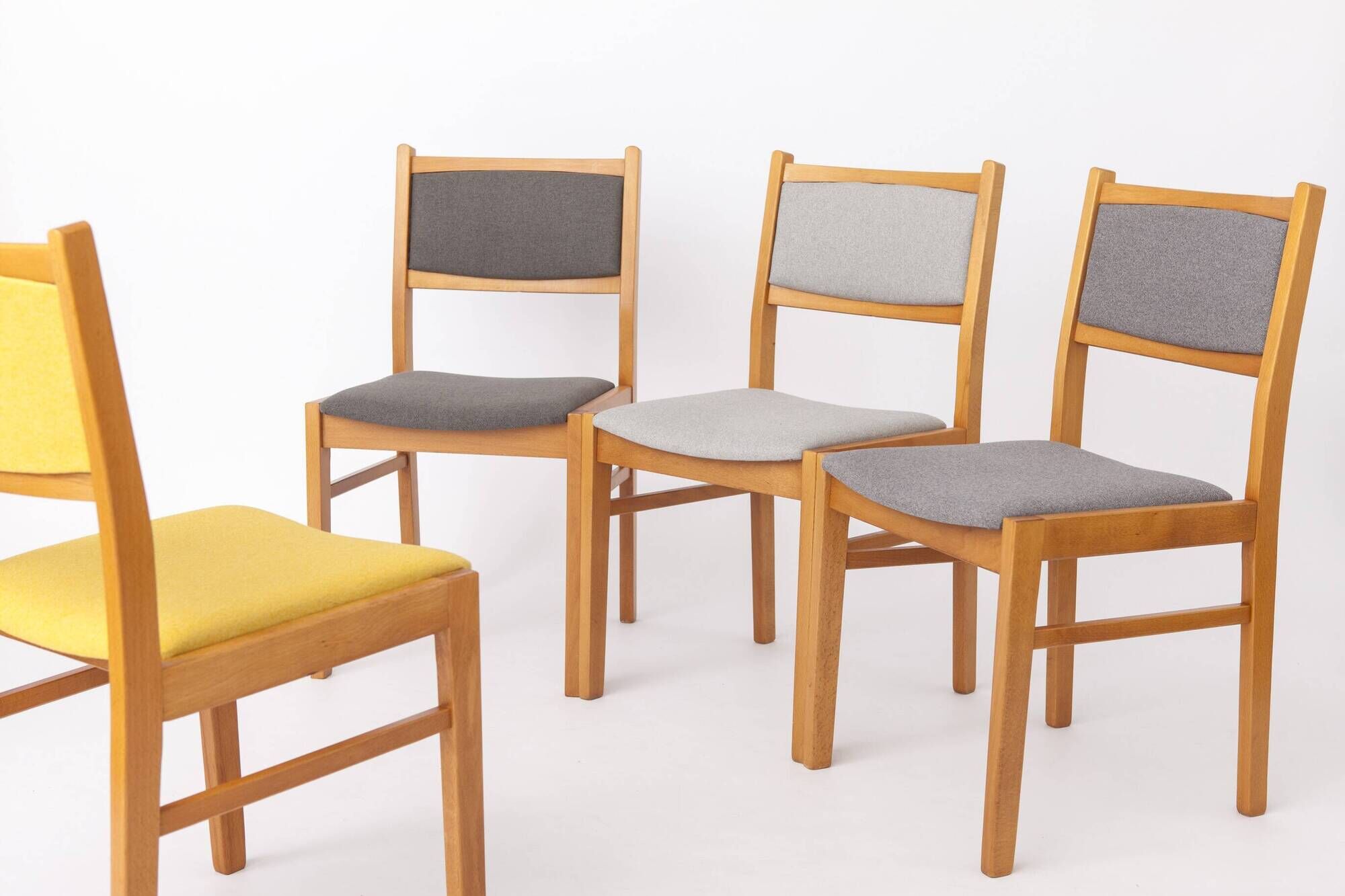 Set of 4 Vintage German Dining Chairs, Beechwood & Multicolor Upholstery