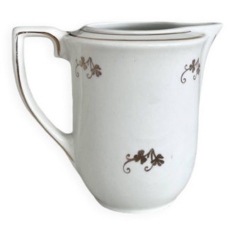 Pot à lait vintage demie porcelaine blanche l'Amandinoise motifs fleuris et liseré doré