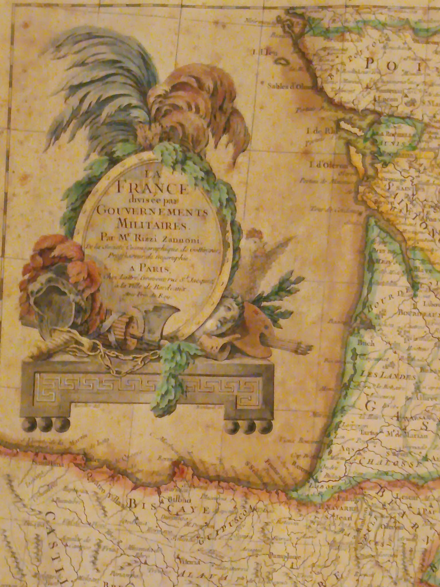 Original antique map, 18th century, Rizzi Zannoni / Lattré, coloured