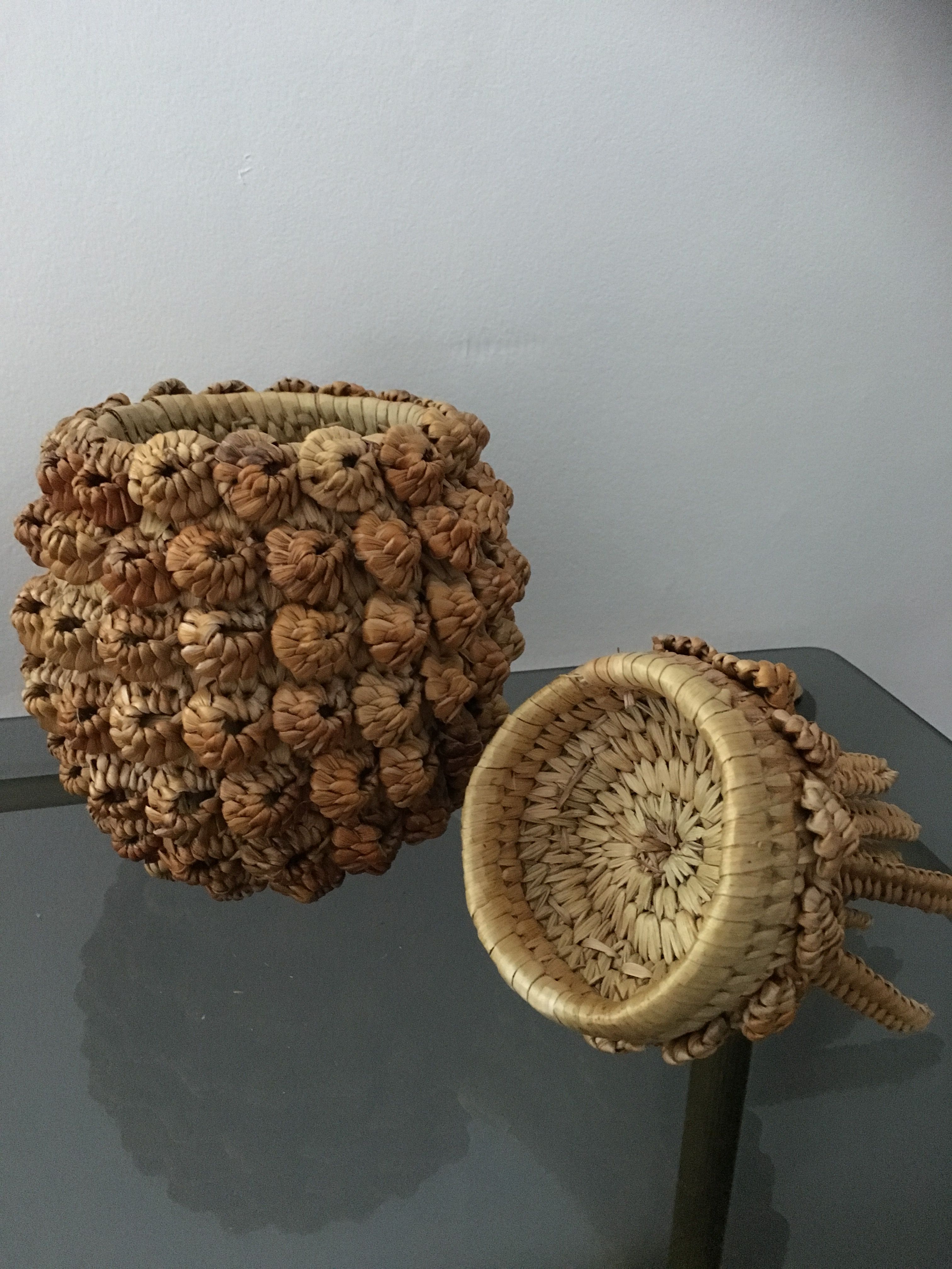 Trash in the form of the pineapple in natural fibers