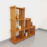 Bookcase vintage pine staircase shelf from the 80s in the style of Maison Regain