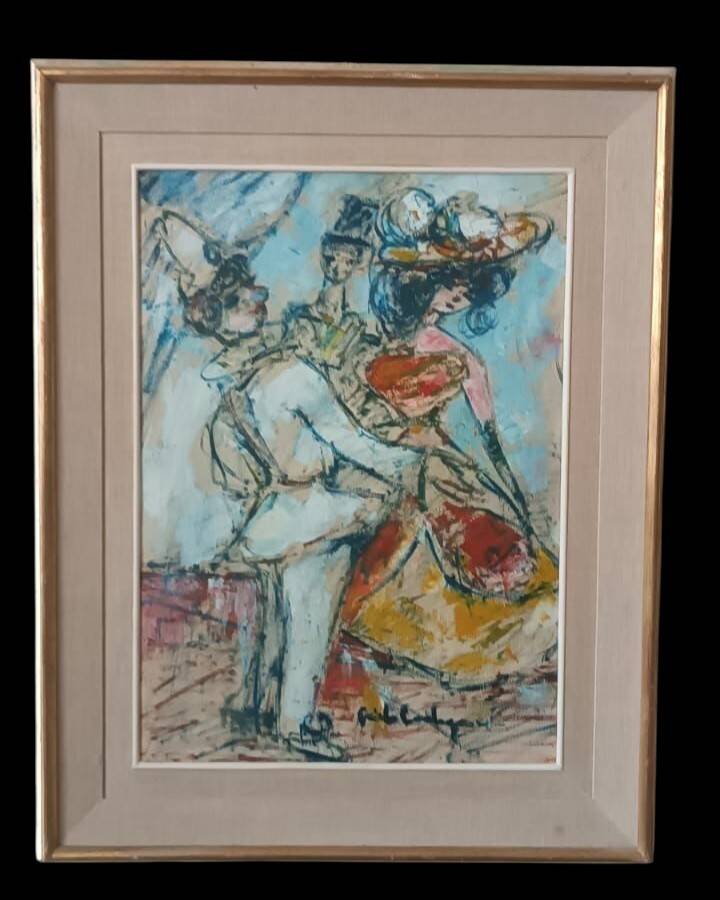 Mixed media on paper, masked figures GUIDO CODOGNONE (1901-1968)