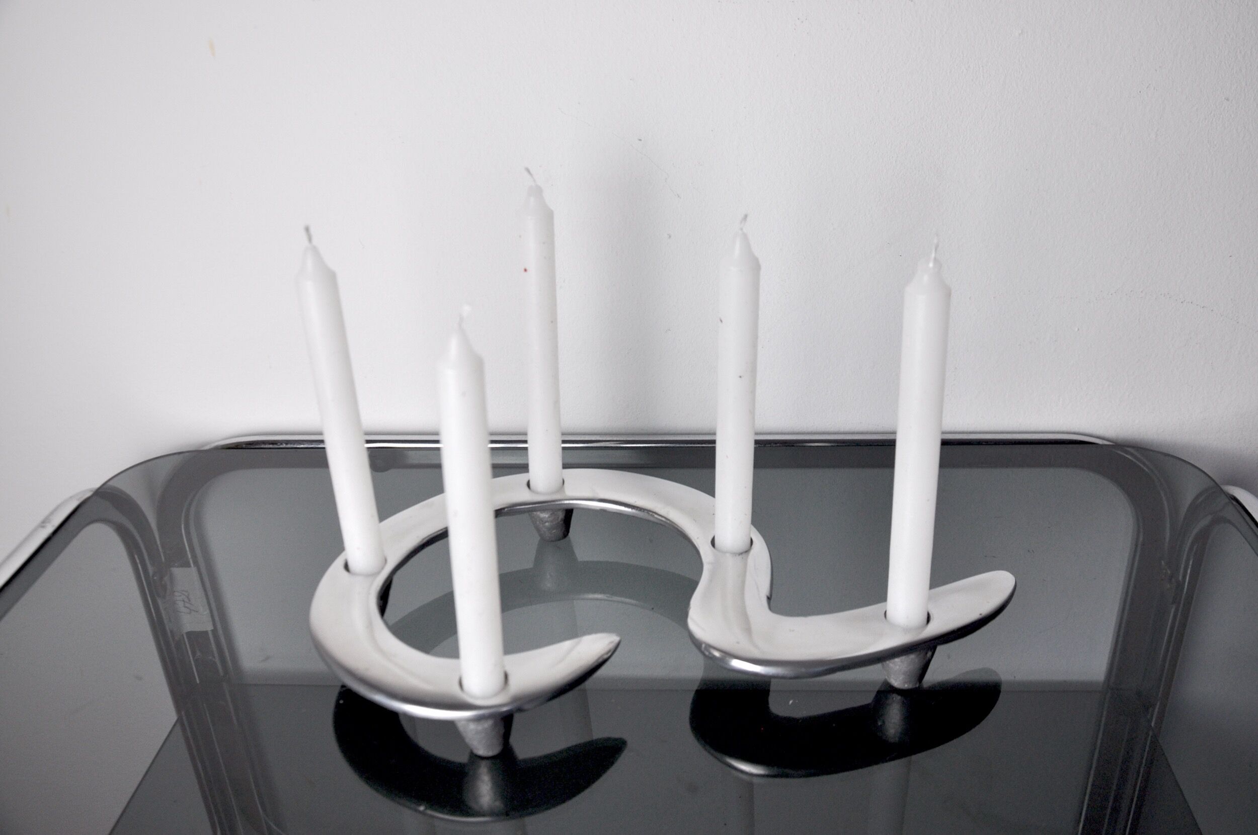 Zigzag candle holder by Matthew Hilton, aluminium, England, 1980