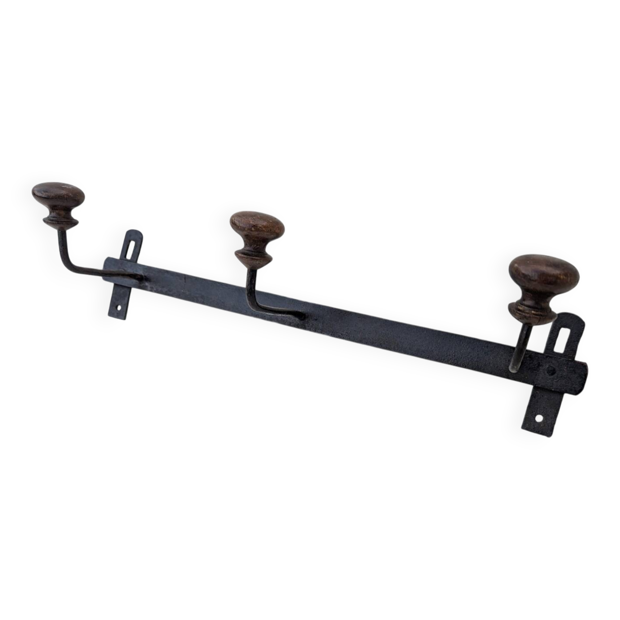 Wrought Iron Riveted Coat Rack with 3 Hooks Antique