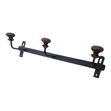 Wrought Iron Riveted Coat Rack with 3 Hooks Antique