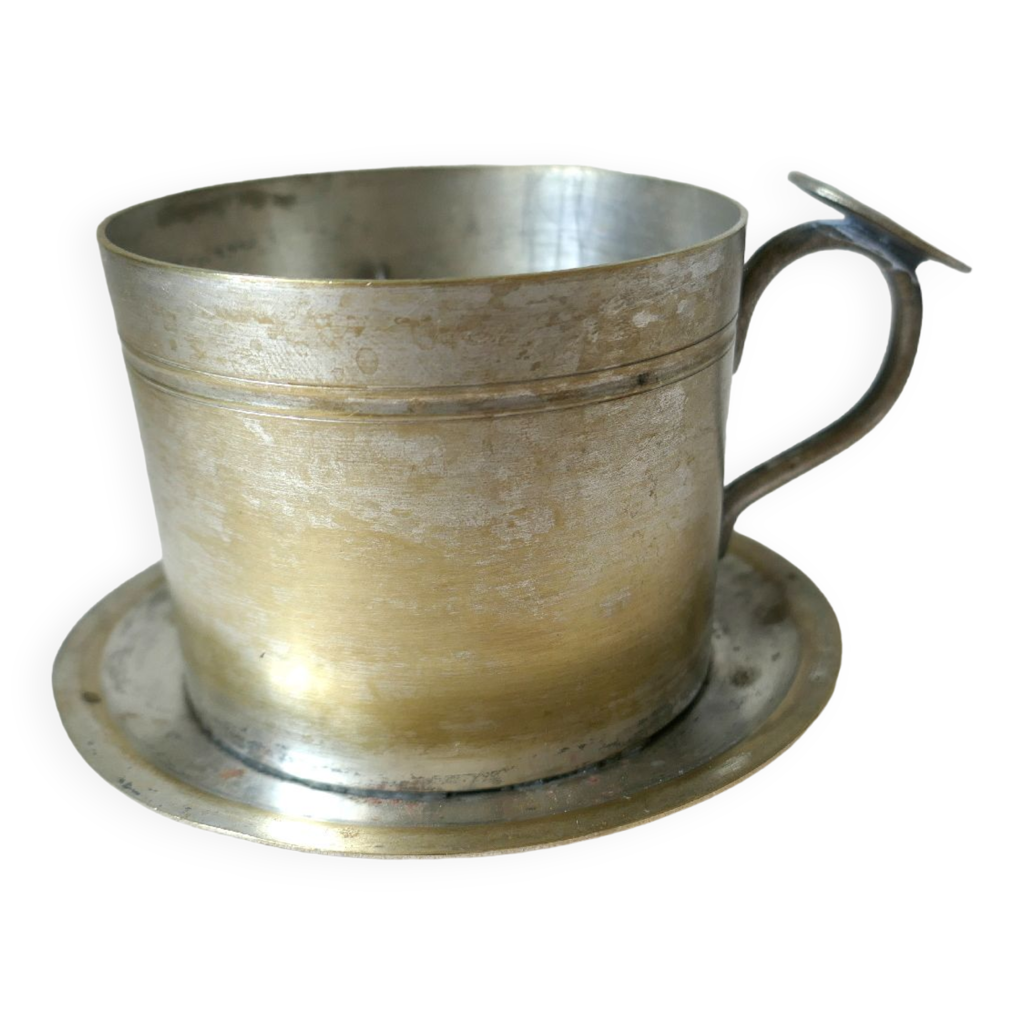 Individual silver metal coffee maker