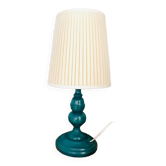 Lampe à poser vintage pied bois tourné abat-jour toile plissée