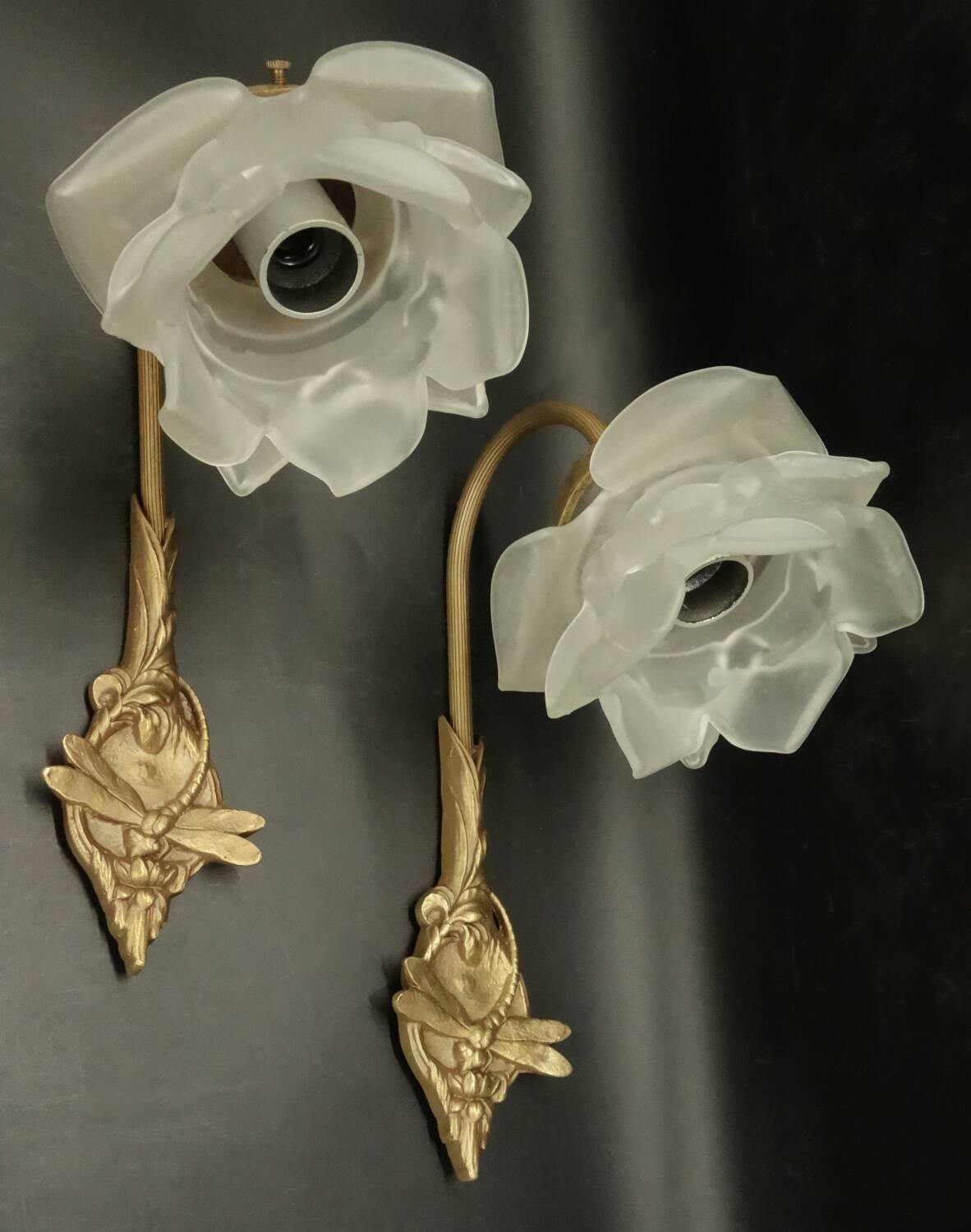 Pair of dragonfly wall sconces from the Art Nouveau period - bronze by Charles Ranc
