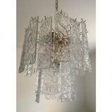 Contemporary Murano Glass "Hammer Listello" Chandelier With Gold Metal Frame