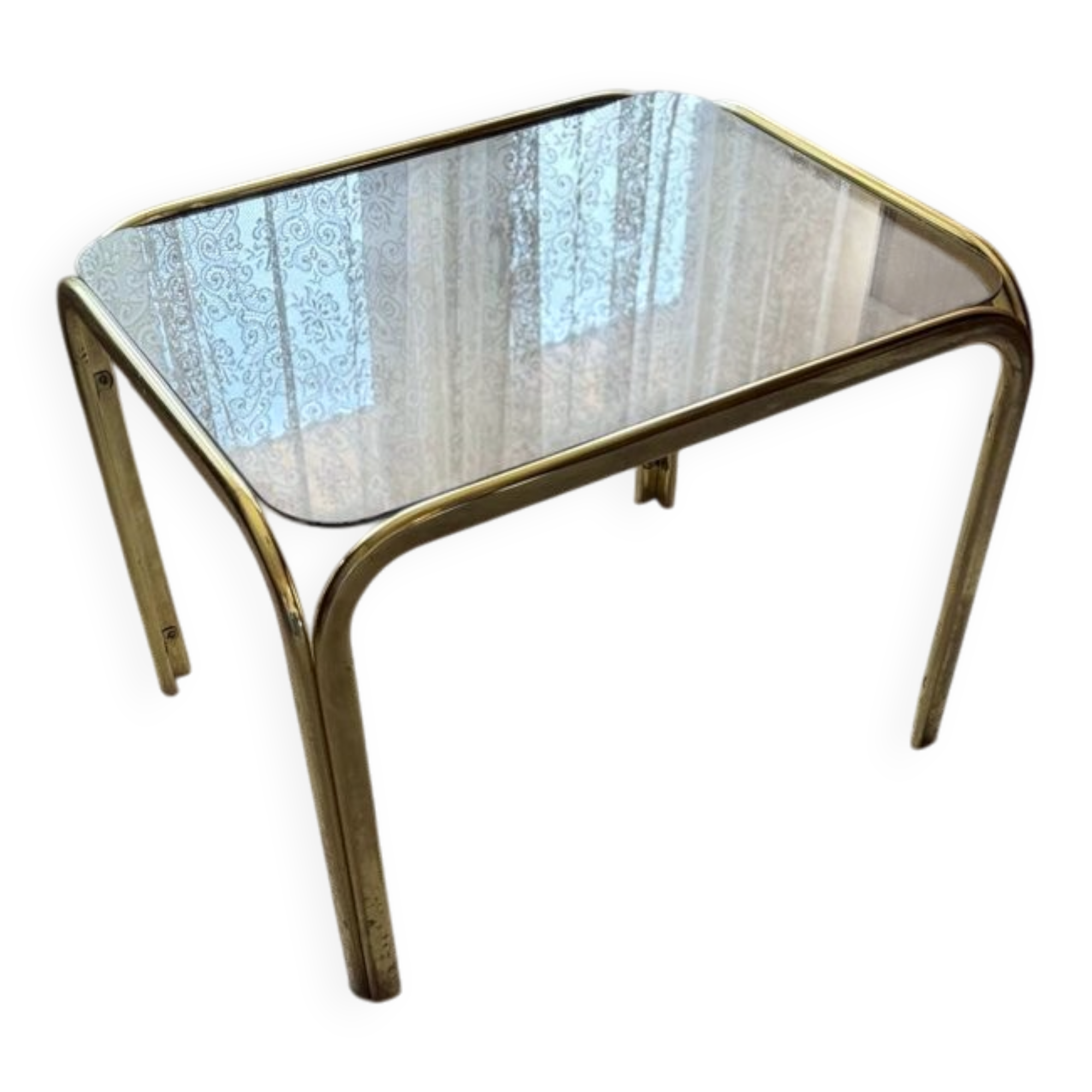 Table basse vintage en laiton doré 1970s avec plateau en verre transparent