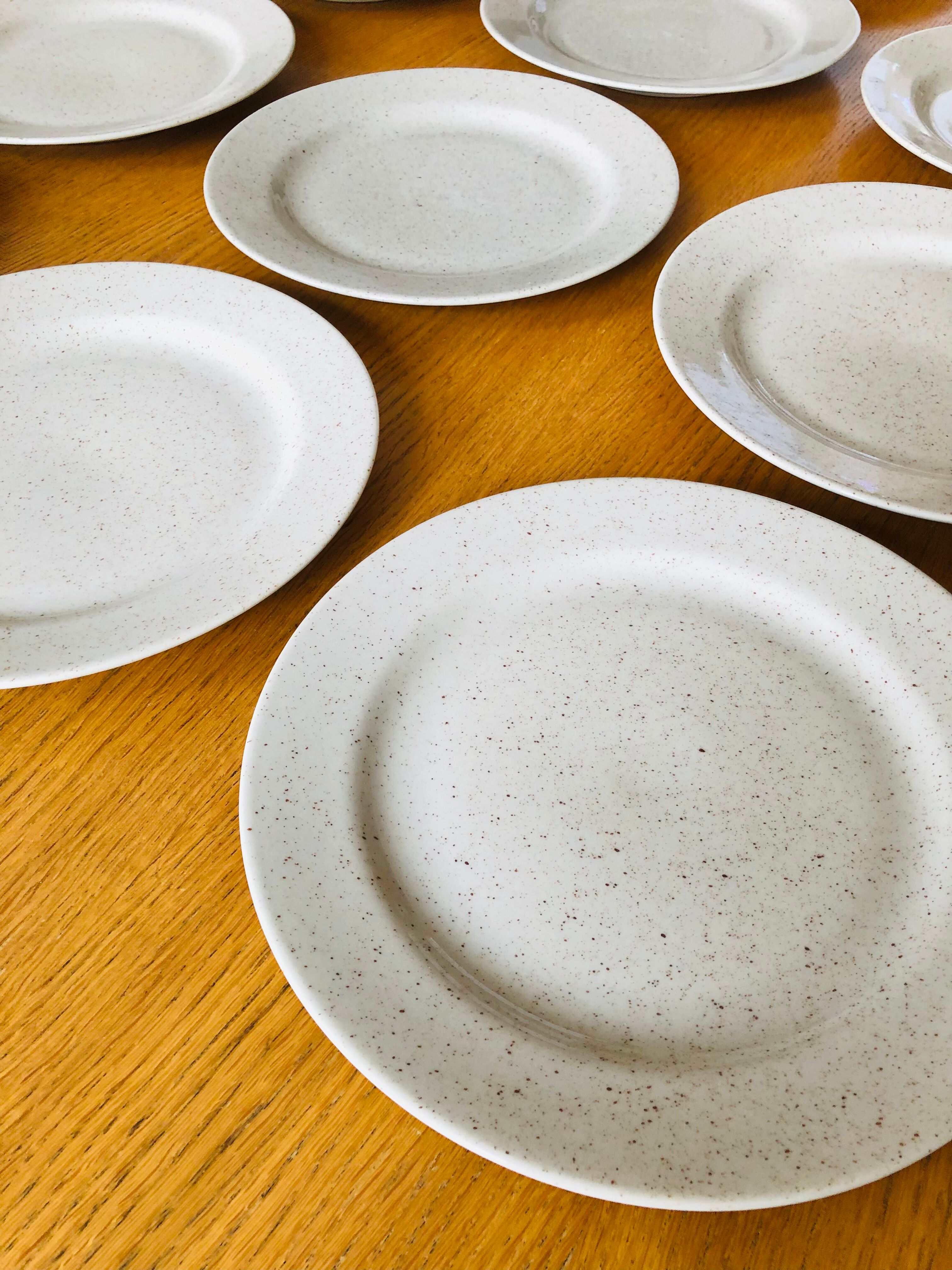 12 Flat plates in vintage speckled stoneware