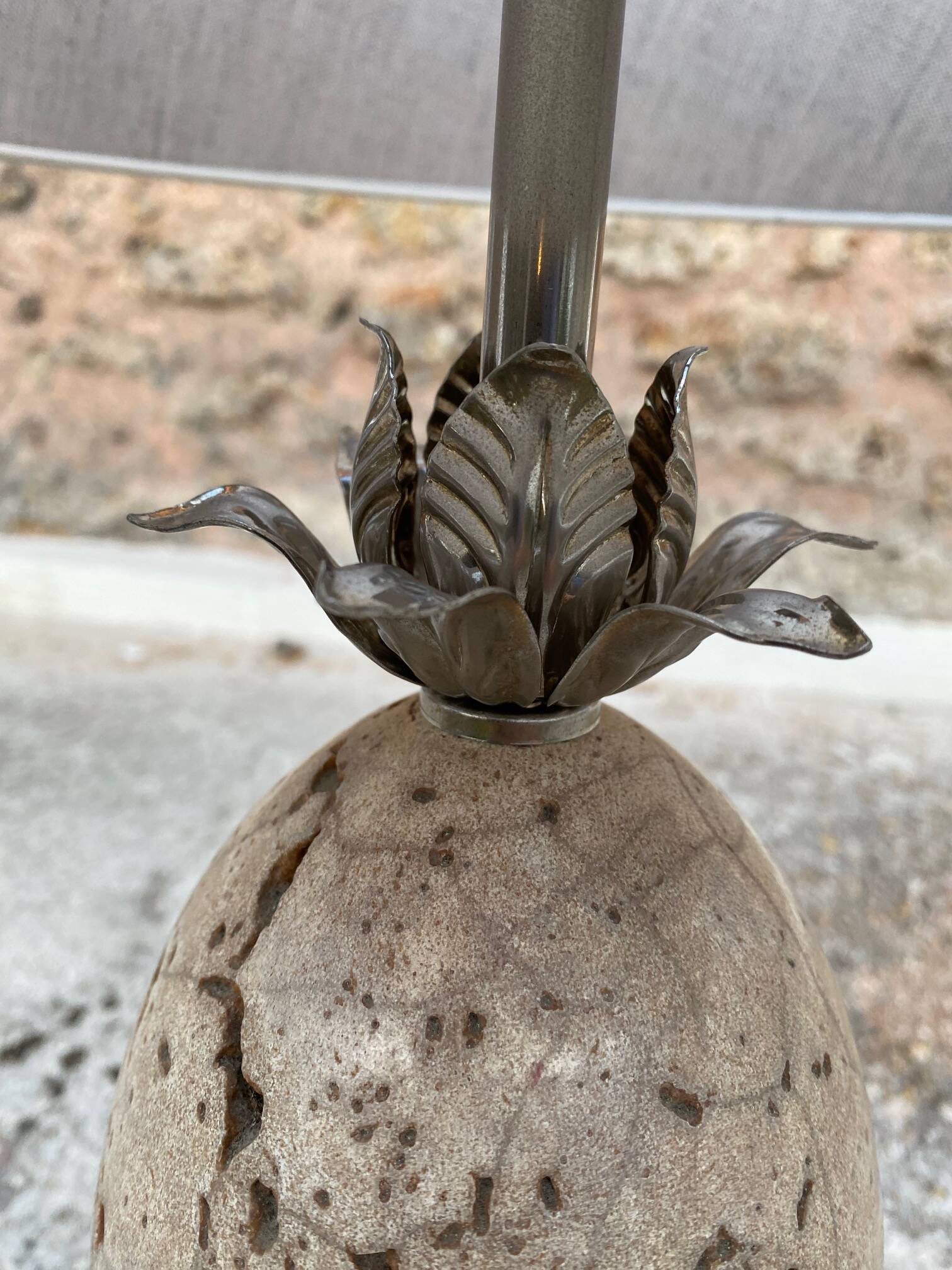 Table lamp or living room travertine and silvered metal Philippe Barbier