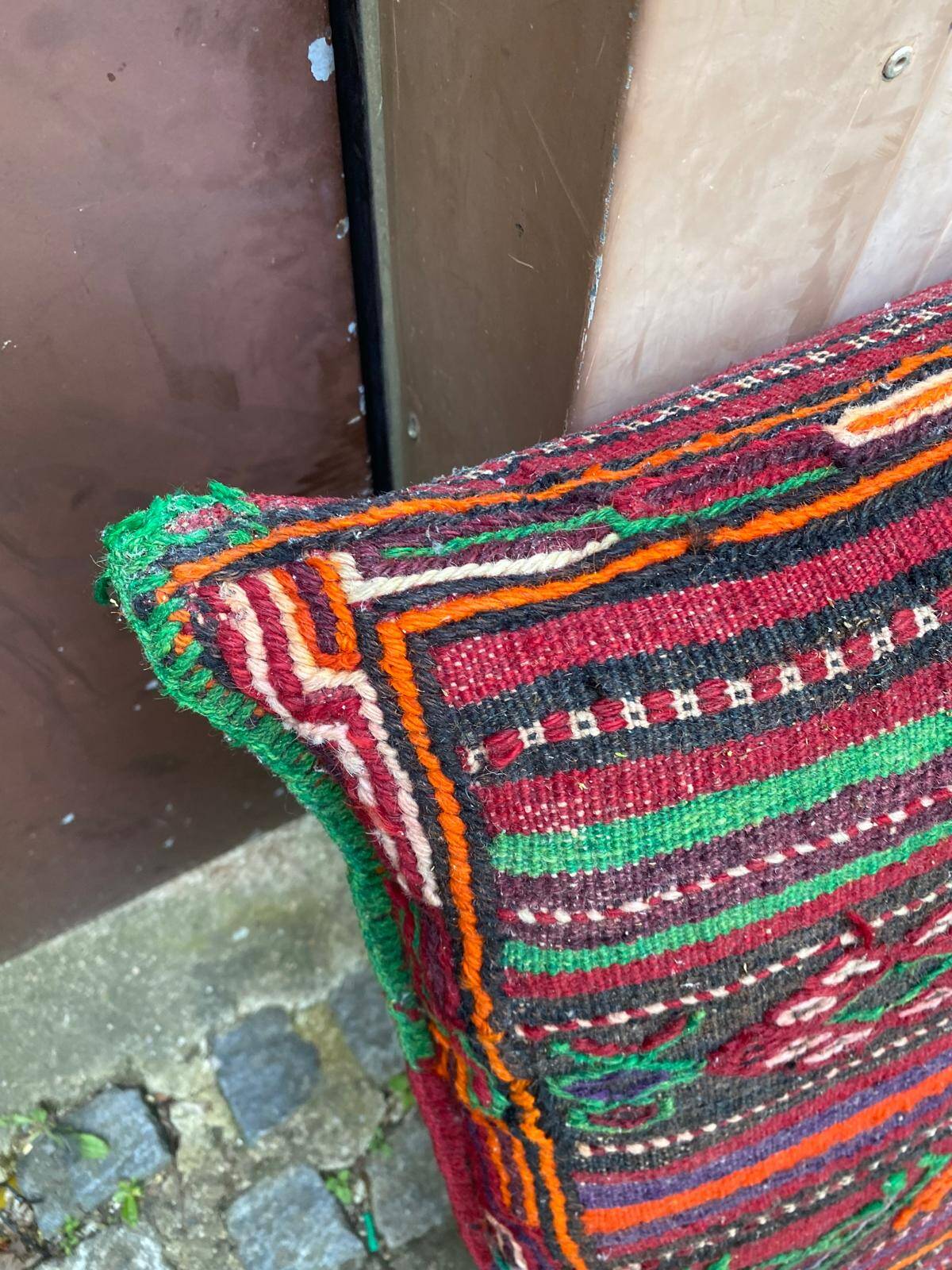 Burgundy wool Persian kilim pouf