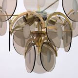 Gino Vistosi Mid-Century Modern Amber Glass and Brass Chandelier, 1970s
