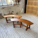Set of round table and 4 rounded benches, 1950