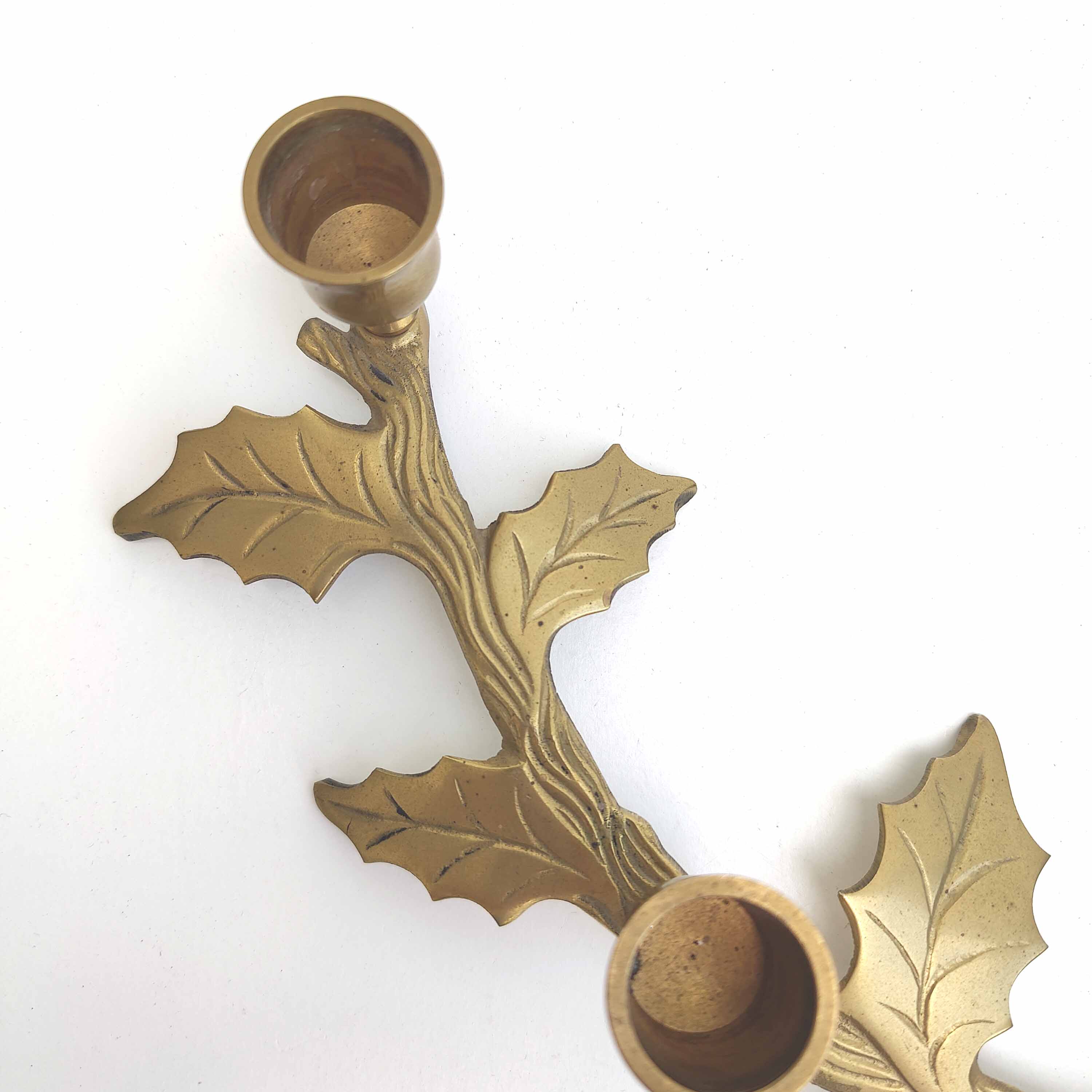 Brass "holly leaves" candle holder for 3 candles