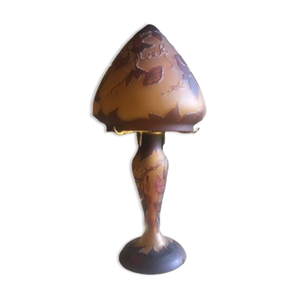 Gallé tip lamp, perfect condition, acid with leaf décor