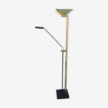 Lampadaire hallogène avec bras articulé métal noir&doré design année 80