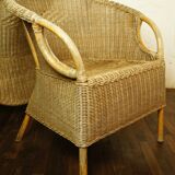 Pair of rattan skirt chairs - wicker