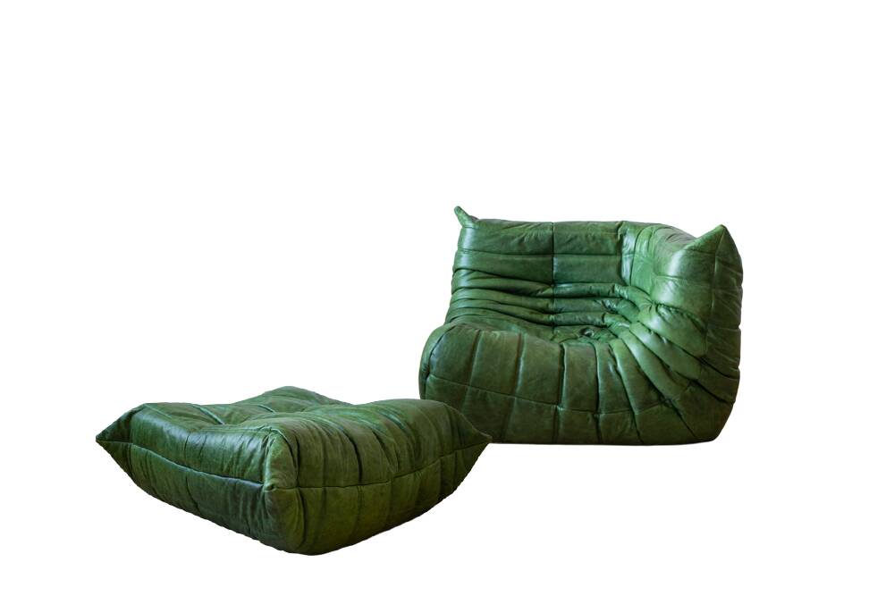 Togo set of corner armchair and ottoman in green dubai leather
