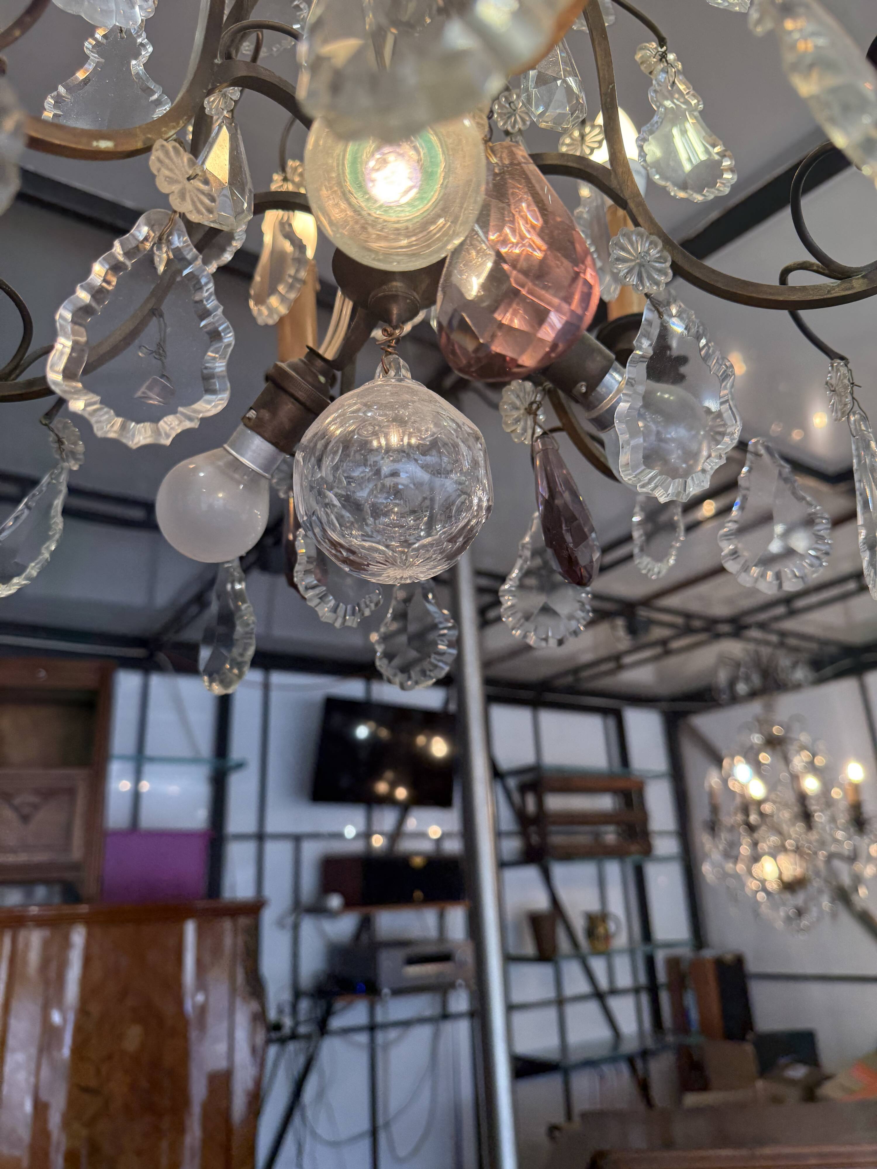 Lustre cage 9 lights with pendants Louis XV