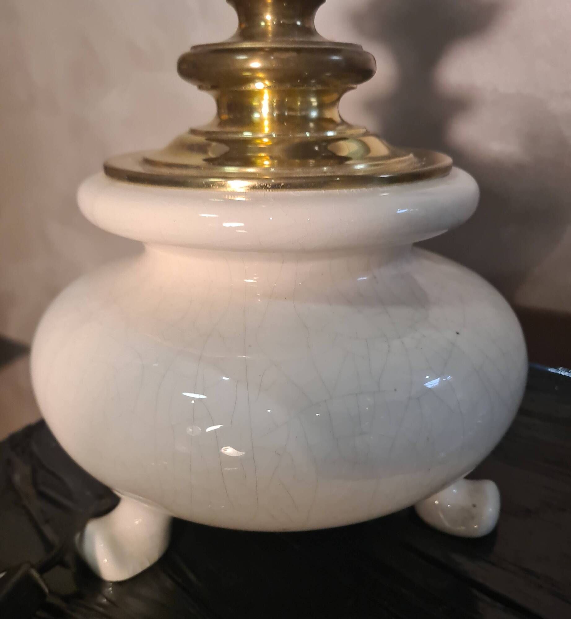 pair of table or bedside lamps in white ceramic with brass tripod 45x3