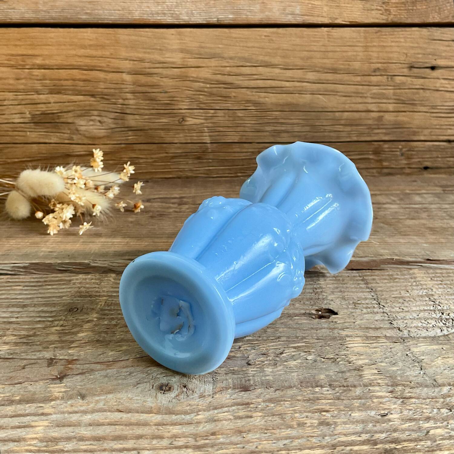 Small blue milk glass vase