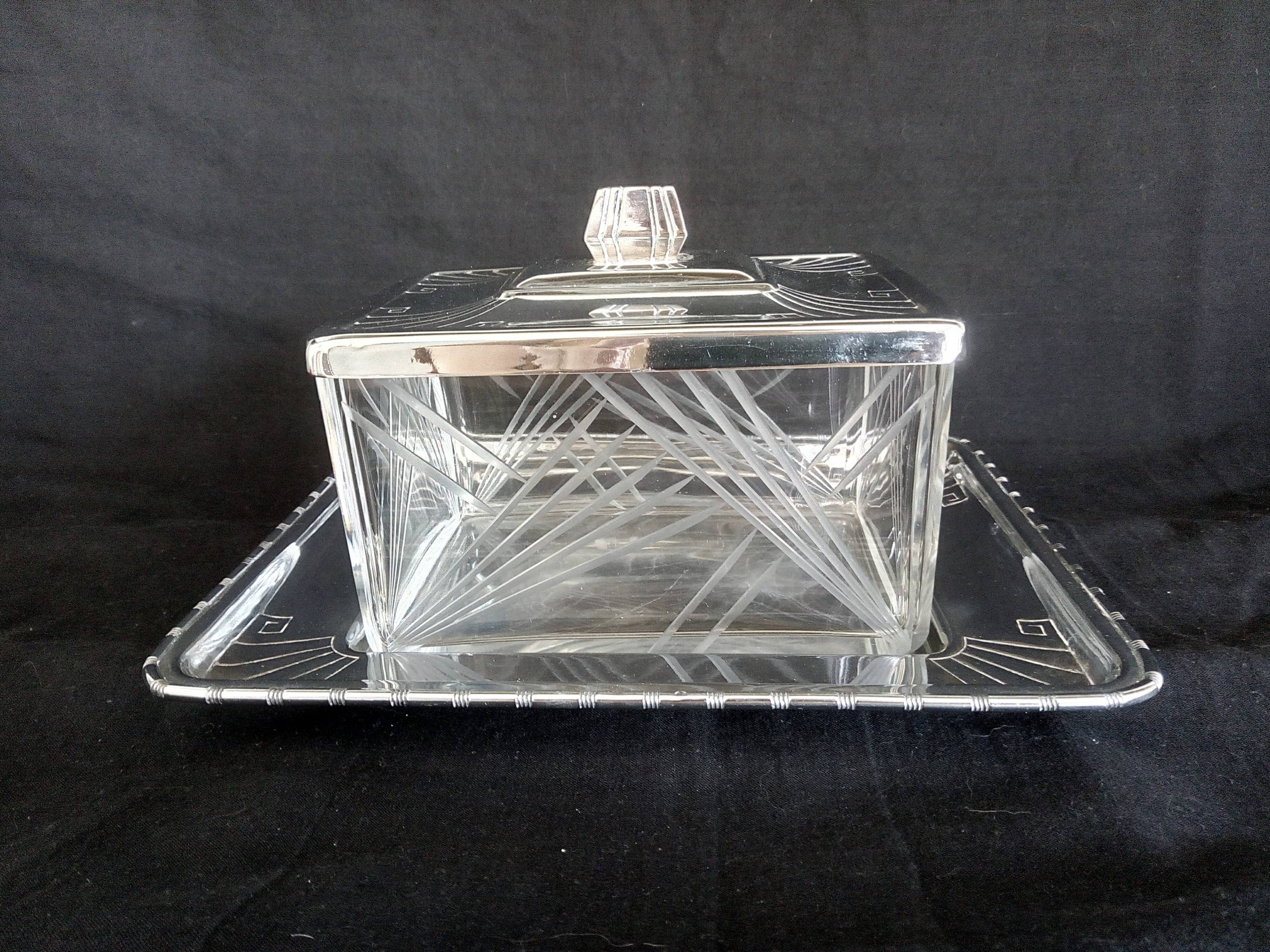 Art Deco cookie jar in chrome metal and glass